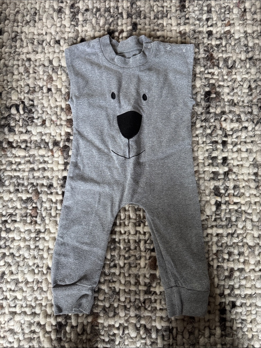 Grey Bear Face Baby Footie One-Piece